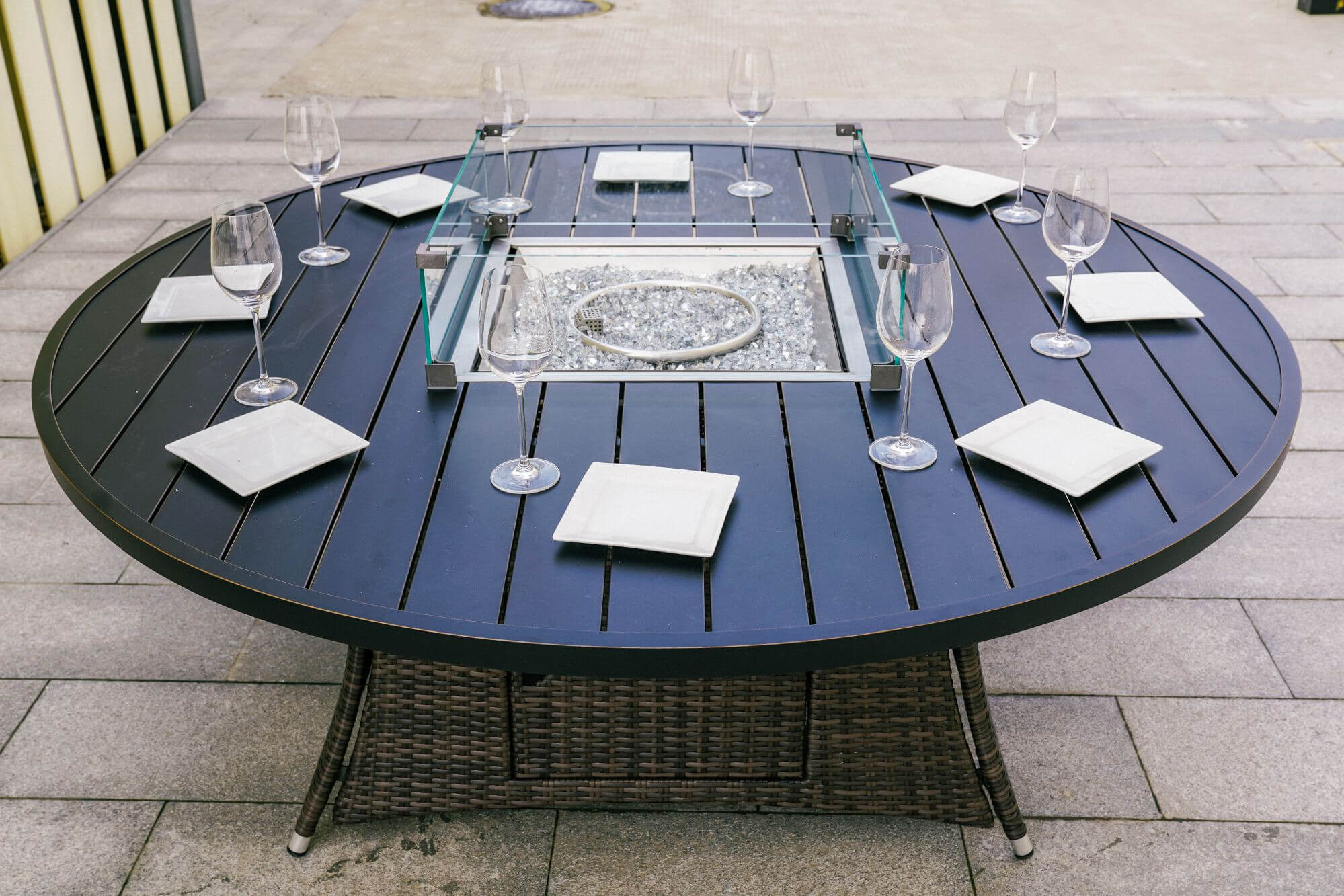 Brown Wicker Round Outdoor Fire Pit Dining Set With 8 Chairs